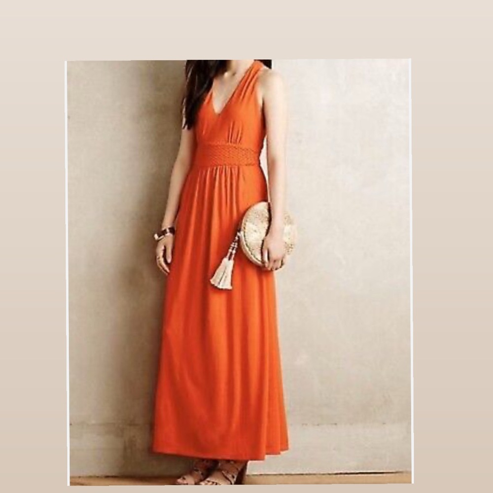 ☀️Anthropologie Yuma orange basket weave halter Maxi Dress